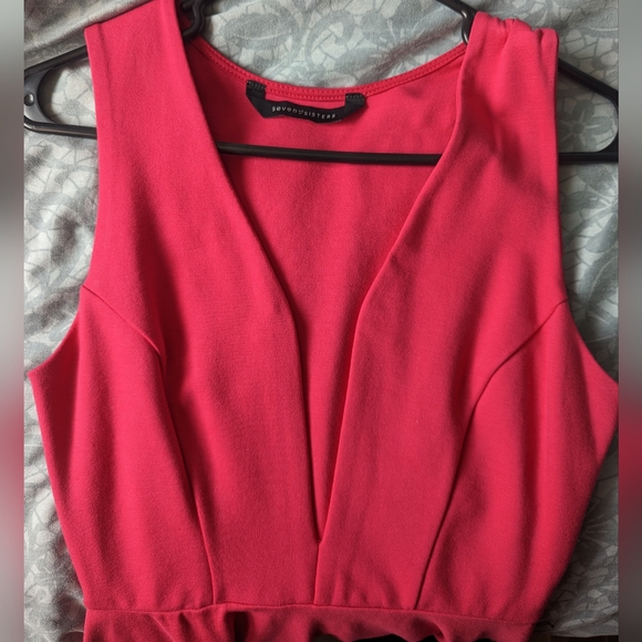 Seven Sister Coral Pink Plunging V Dress - Picture 3 of 6